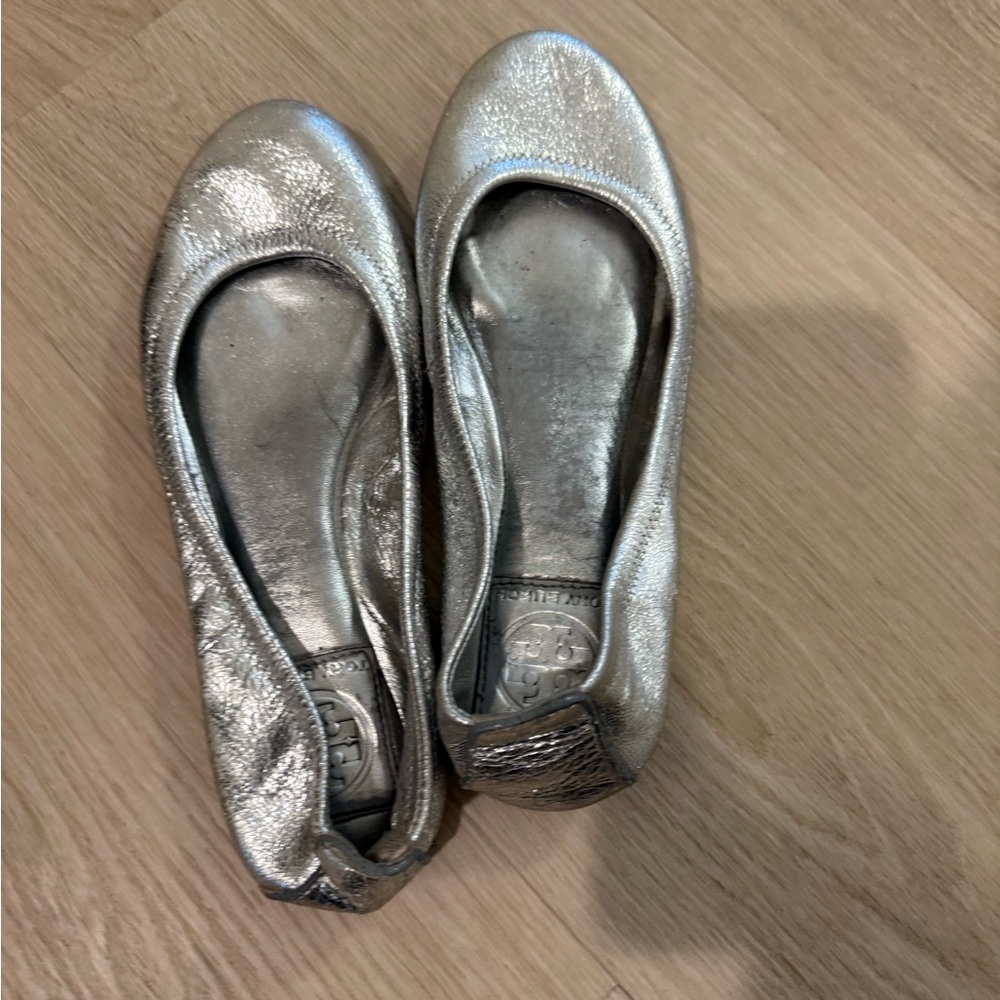 Tory Burch Metallic Silver Flats